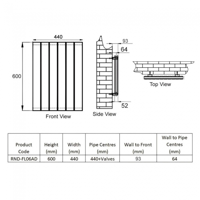 Reina Flat Double Designer Horizontal Radiator 600mm H x 440mm W Anthracite