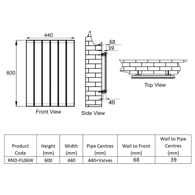 Reina Flat Single Designer Horizontal Radiator 600mm H x 440mm W White