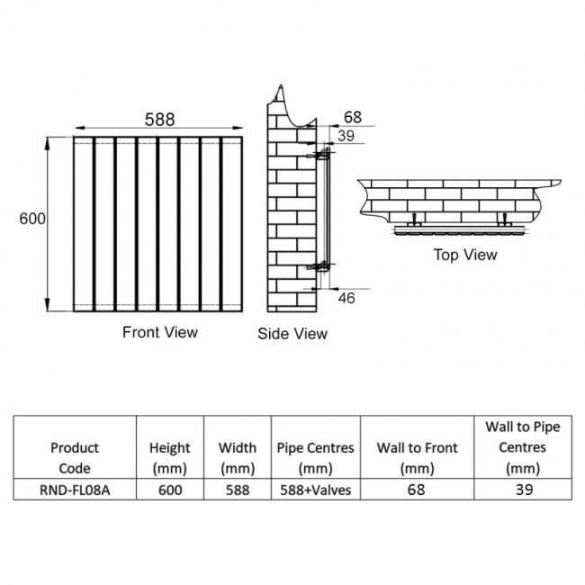 Reina Flat Single Designer Horizontal Radiator 600mm H x 588mm W Anthracite