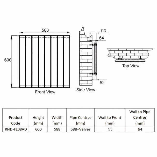 Reina Flat Double Designer Horizontal Radiator 600mm H x 588mm W Anthracite