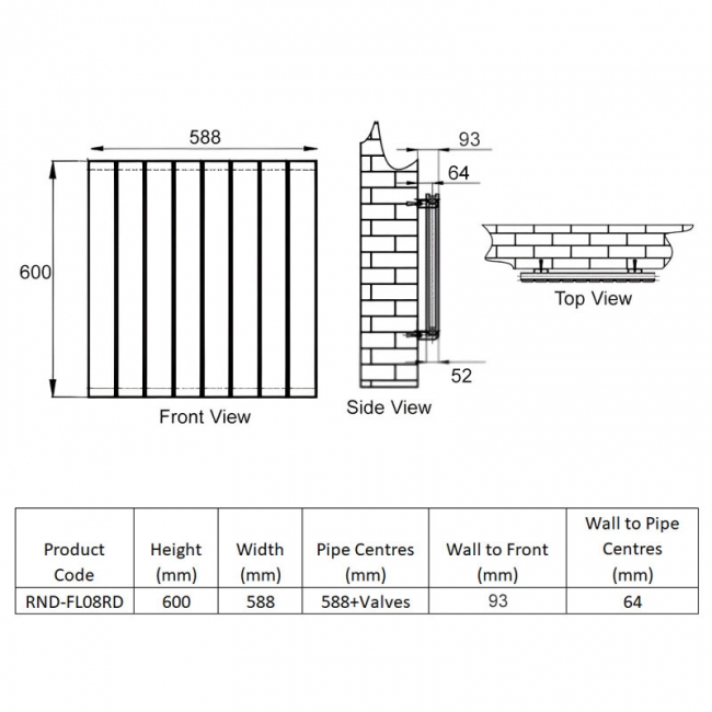 Reina Flat Double Designer Horizontal Radiator 600mm H x 588mm W RAL