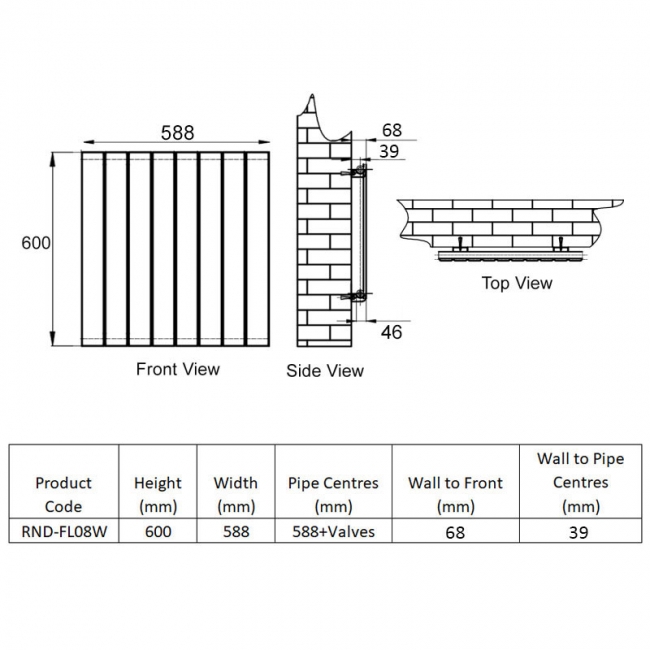 Reina Flat Single Designer Horizontal Radiator 600mm H x 588mm W White
