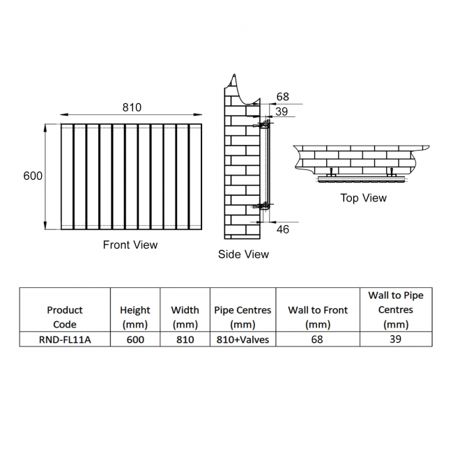 Reina Flat Single Designer Horizontal Radiator 600mm H x 810mm W Anthracite