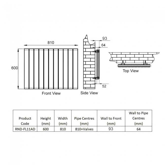 Reina Flat Double Designer Horizontal Radiator 600mm H x 810mm W Anthracite