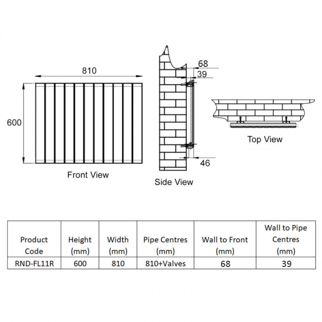 Reina Flat Single Designer Horizontal Radiator 600mm H x 810mm W RAL