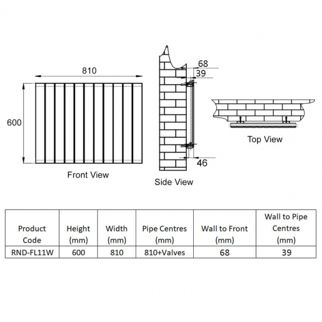 Reina Flat Single Designer Horizontal Radiator 600mm H x 810mm W White