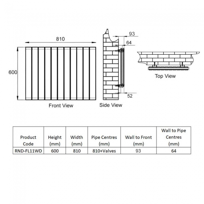 Reina Flat Double Designer Horizontal Radiator 600mm H x 810mm W White