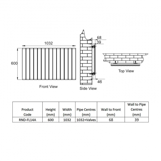 Reina Flat Single Designer Horizontal Radiator 600mm H x 1032mm W Anthracite