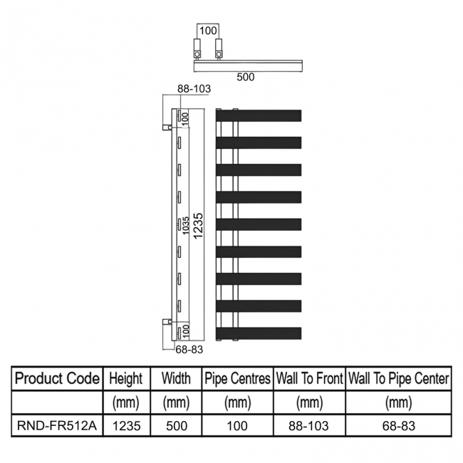 Reina Florina Designer Heated Towel Rail 1235mm H x 500mm W Anthracite