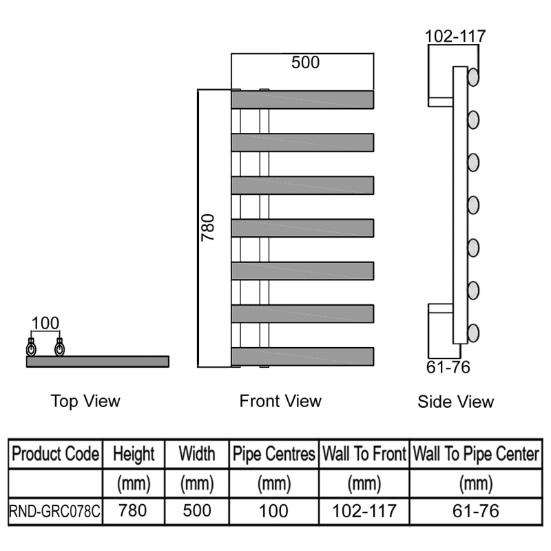 Reina Grace Designer Heated Towel Rail 780mm H x 500mm W Chrome