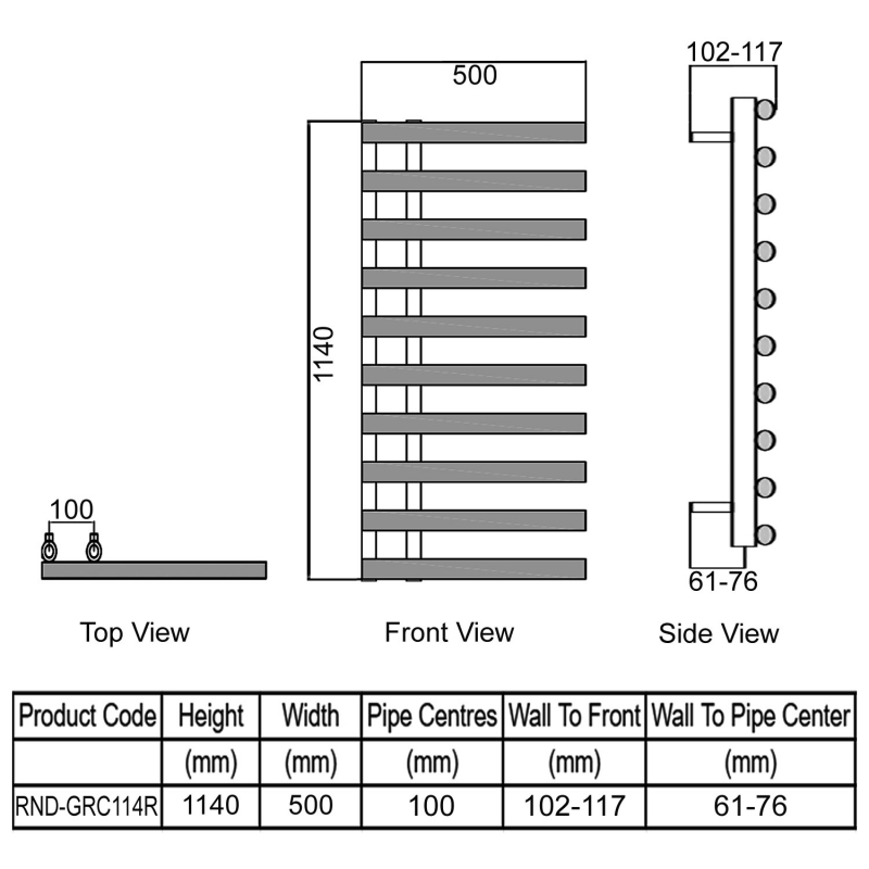 Reina Grace Designer Heated Towel Rail 1140mm H x 500mm W RAL