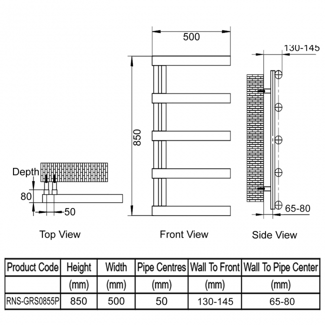 Reina Grosso Designer Heated Towel Rail 850mm H x 500mm W Polished