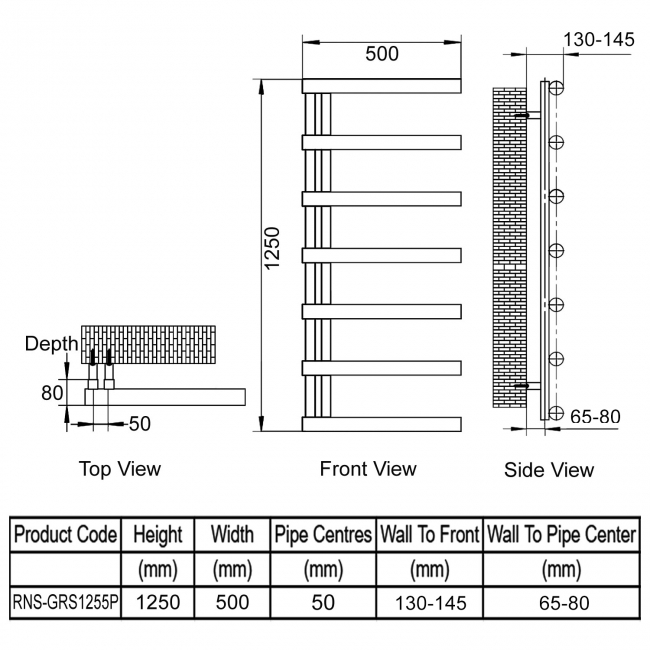 Reina Grosso Designer Heated Towel Rail 1250mm H x 500mm W Polished
