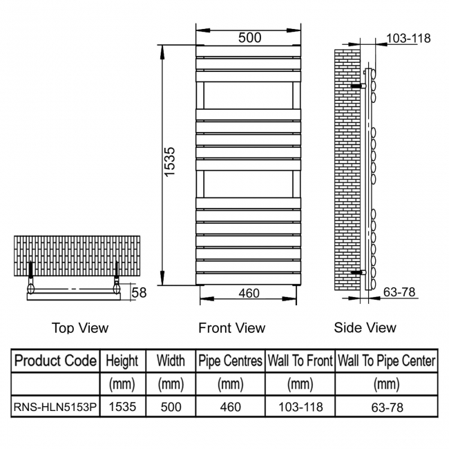 Reina Helin Designer Heated Towel Rail 1535mm H x 500mm W Polished Stainless Steel