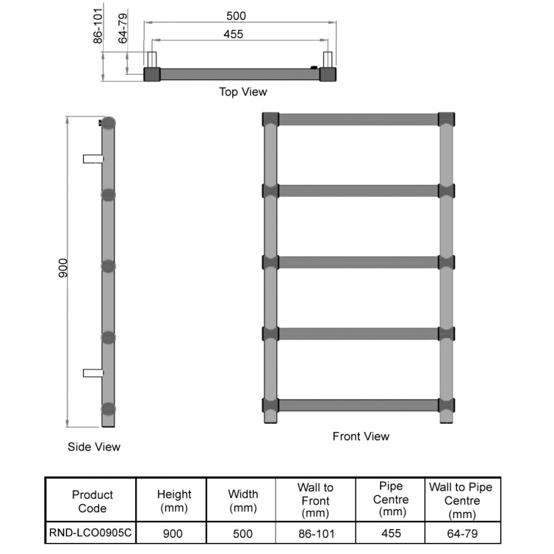 Reina Lecco Designer Heated Towel Rail 900mm H x 500mm W - Chrome