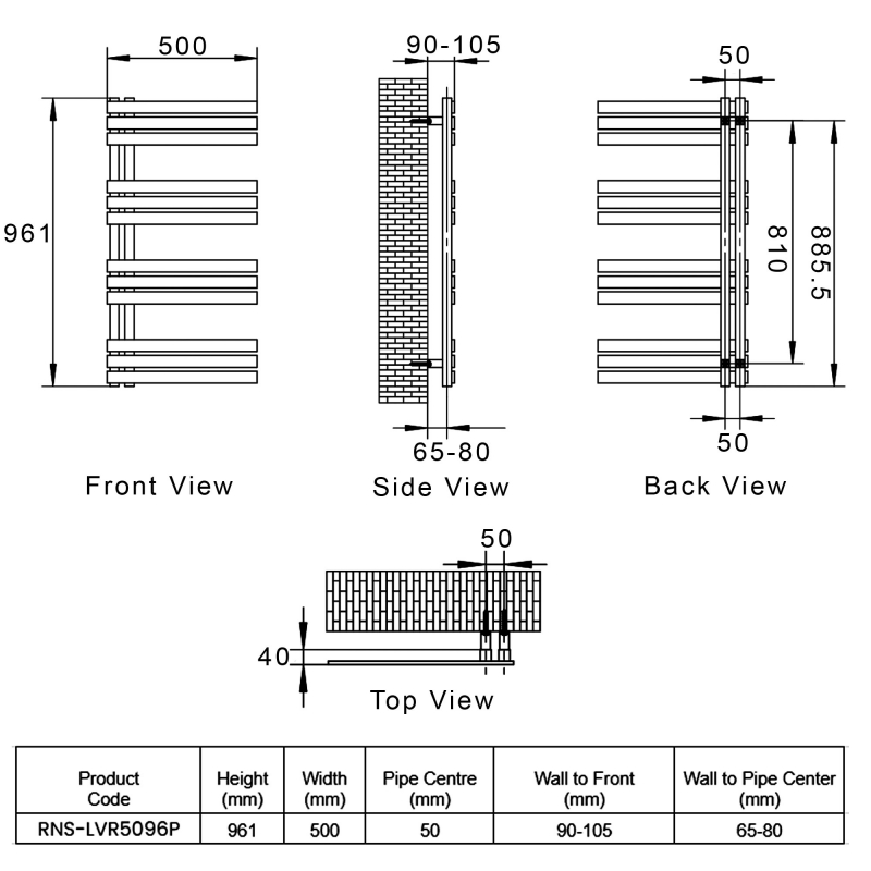 Reina Lovere Vertical Designer Radiator 960mm H x 500mm W Polished