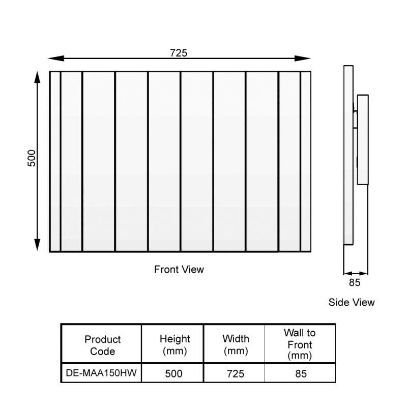 Reina Maia Designer Electric Horizontal Radiator 500mm H x 725mm W - White