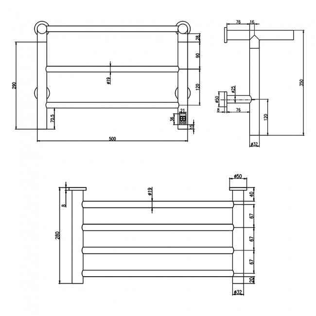 Reina Maira Designer Electric Heated Towel Rail 350mm H x 500mm W - Polished