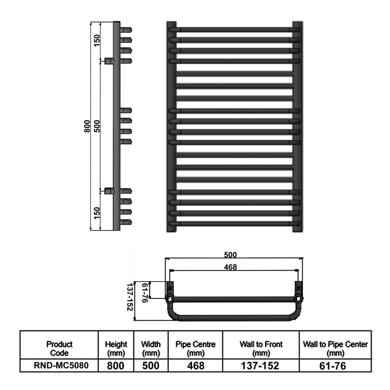 Reina Marco Designer Heated Towel Rail 800mm H x 500mm W Chrome