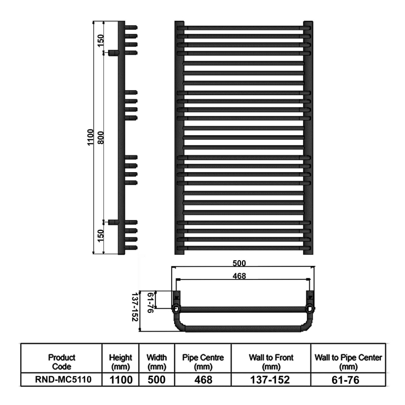 Reina Marco Designer Heated Towel Rail 1100mm H x 500mm W Chrome