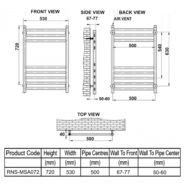 Reina Misa Designer Heated Towel Rail 720mm H x 530mm W Polished Stainless Steel