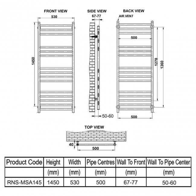 Reina Misa Designer Heated Towel Rail 1450mm H x 530mm W Polished Stainless Steel
