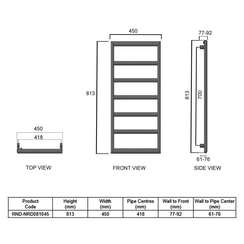Reina Nardo Designer Heated Towel Rail 813mm H x 450mm W Chrome