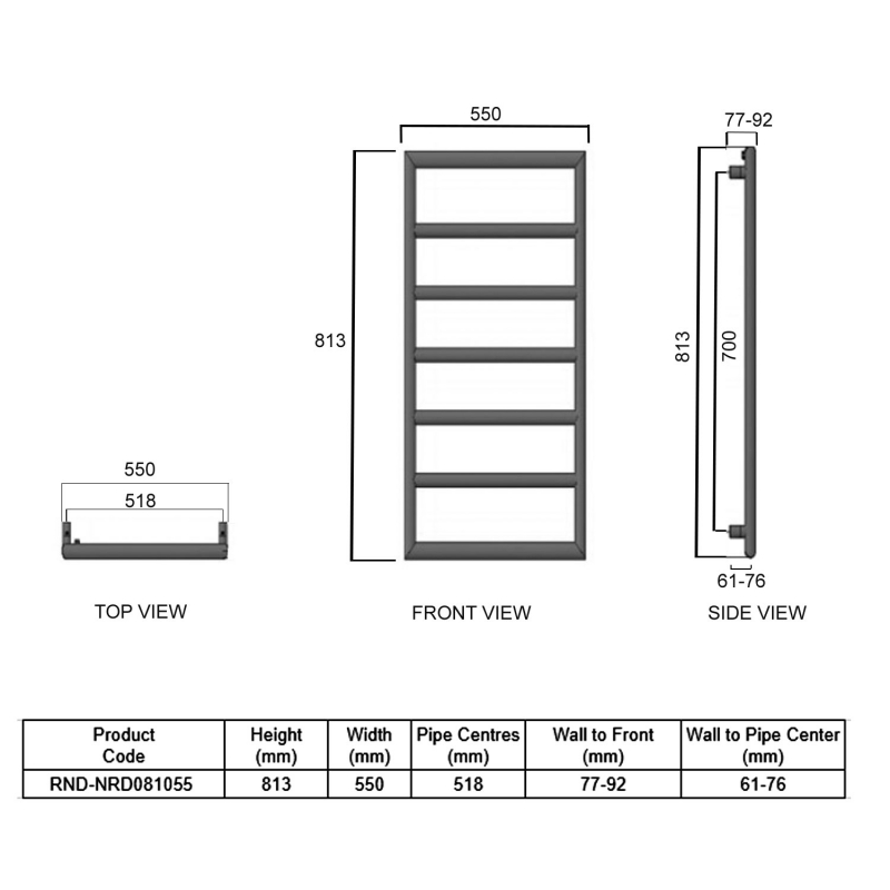 Reina Nardo Designer Heated Towel Rail 813mm H x 550mm W Chrome