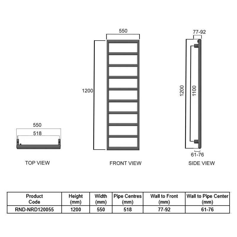 Reina Nardo Designer Heated Towel Rail 1200mm H x 550mm W Chrome