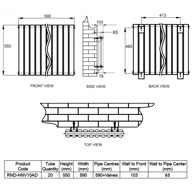 Reina Neva Designer Radiator 550mm H x 590mm W Double Anthracite