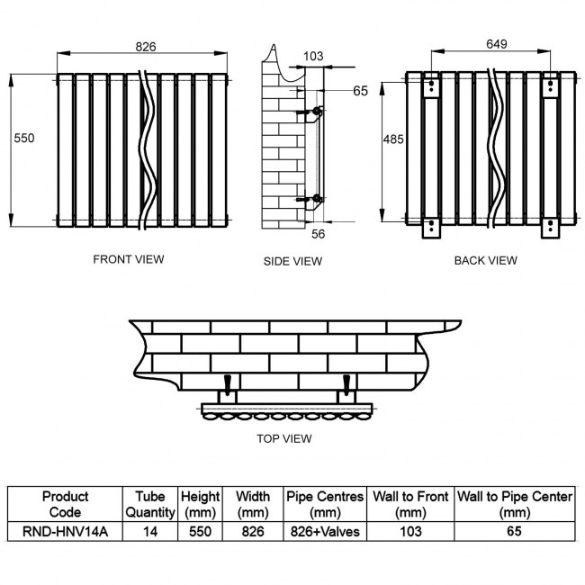 Reina Neva Designer Radiator 550mm H x 826mm W Single Anthracite