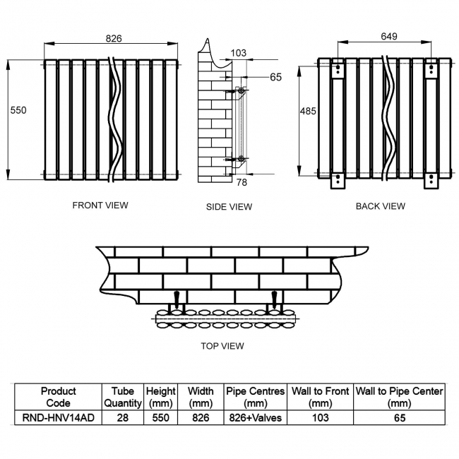 Reina Neva Designer Radiator 550mm H x 826mm W Double Anthracite