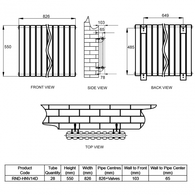 Reina Neva Double Designer Horizontal Radiator 550mm H x 826mm W White