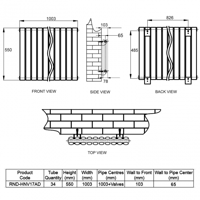 Reina Neva Designer Radiator 550mm H x 1003mm W Double Anthracite