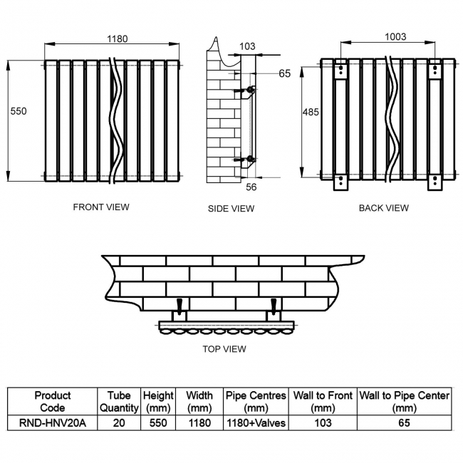 Reina Neva Designer Radiator 550mm H x 1180mm W Single Anthracite