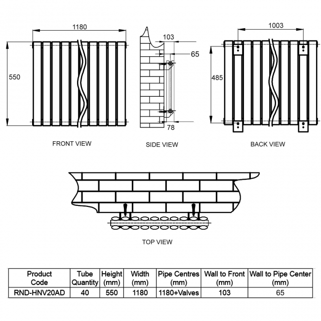 Reina Neva Designer Radiator 550mm H x 1180mm W Double Anthracite