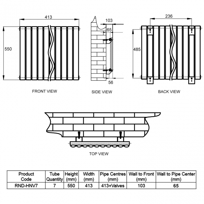 Reina Neva Single Designer Horizontal Radiator 550mm H x 413mm W White