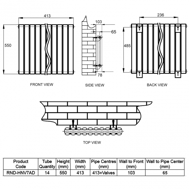 Reina Neva Designer Radiator 550mm H x 413mm W Double Anthracite