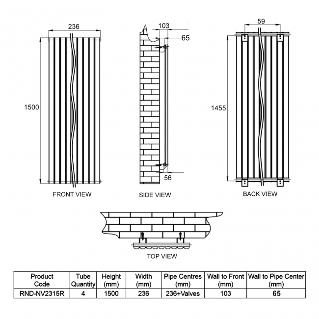 Reina Neva Single Designer Radiator 1500mm H x 236mm W - RAL
