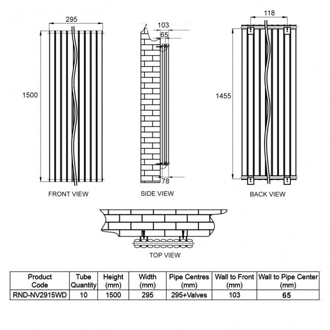 Reina Neva Double Designer Vertical Radiator 1500mm H x 295mm W White