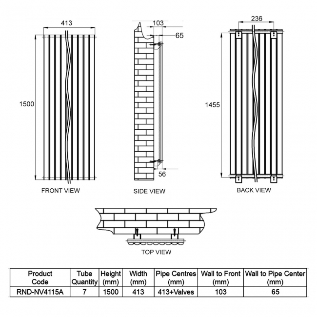 Reina Neva Single Designer Vertical Radiator 1500mm H x 413mm W Anthracite