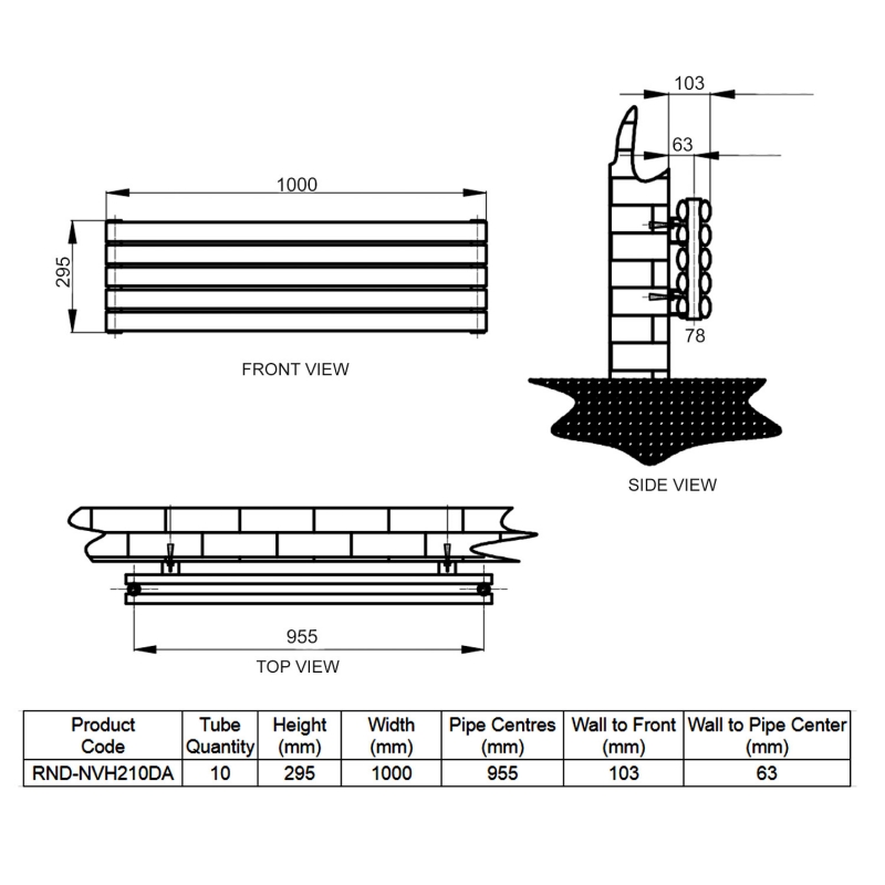 Reina Nevah Double Designer Horizontal Radiator 295mm H x 1000mm W Anthracite