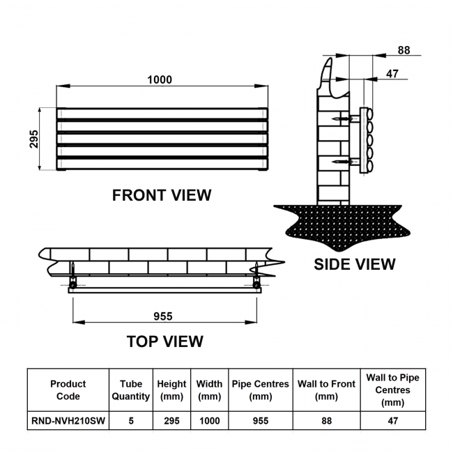 Reina Nevah Single Designer Horizontal Radiator 295mm H x 1000mm W White