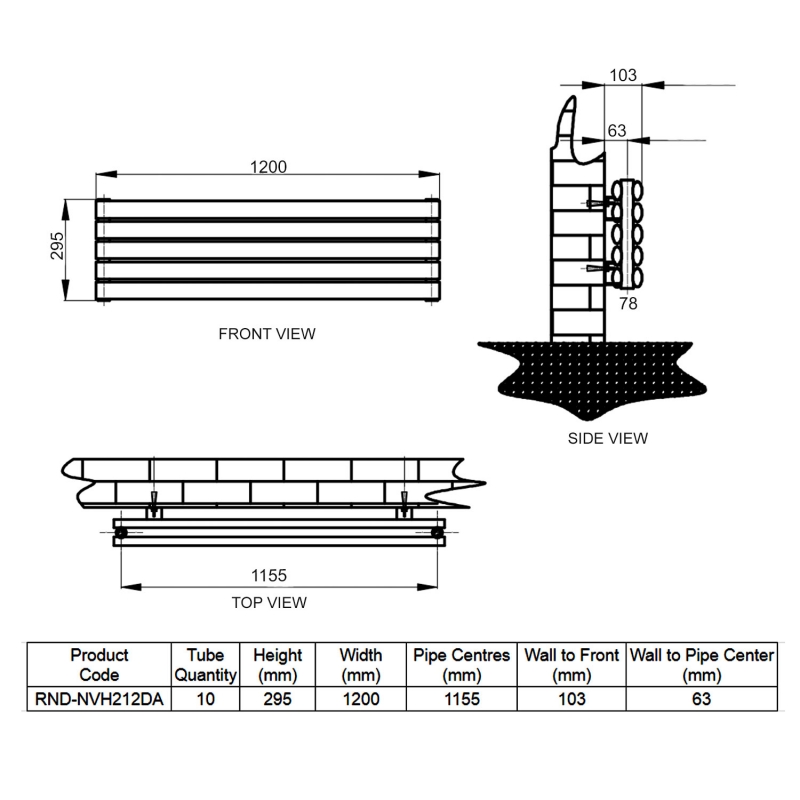 Reina Nevah Double Designer Horizontal Radiator 295mm H x 1200mm W Anthracite
