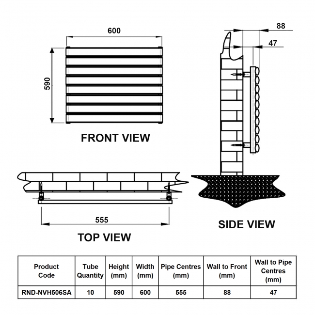 Reina Nevah Single Designer Horizontal Radiator 590mm H x 600mm W Anthracite