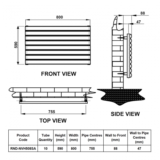 Reina Nevah Single Designer Horizontal Radiator 590mm H x 800mm W Anthracite