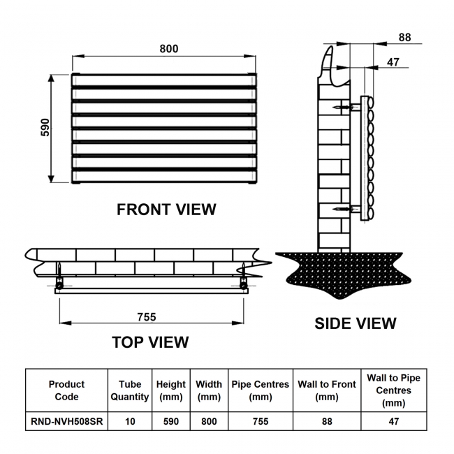 Reina Nevah Single Designer Horizontal Radiator 590mm H x 800mm W RAL