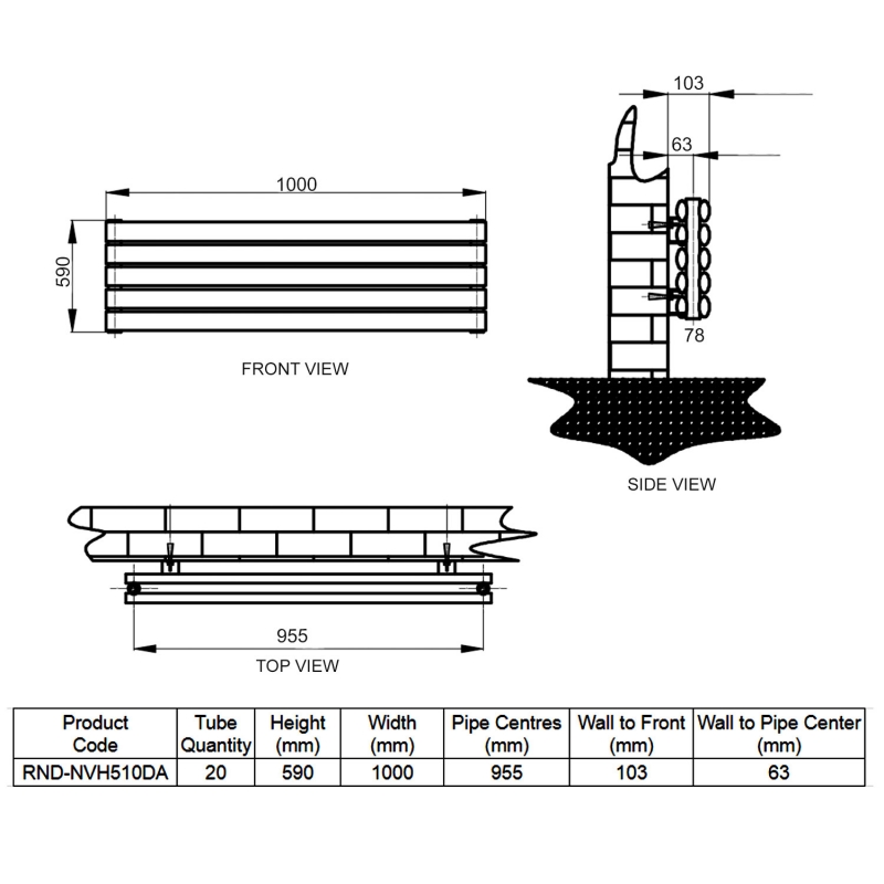Reina Nevah Double Designer Horizontal Radiator 590mm H x 1000mm W Anthracite