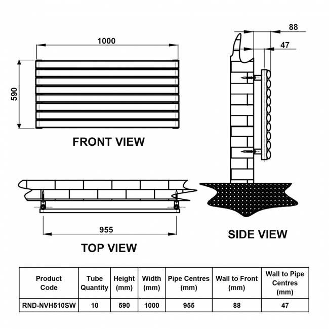 Reina Nevah Single Designer Horizontal Radiator 590mm H x 1000mm W White