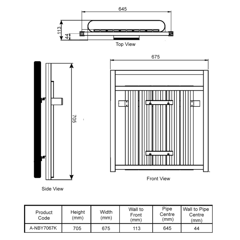 Reina Newbury Horizontal Aluminium Radiator 705mm H x 675mm W - Black